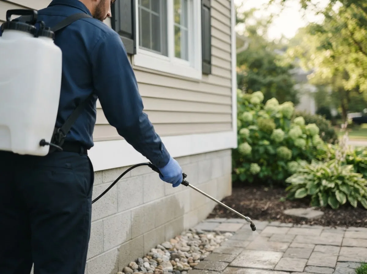 Pest control technician inspecting a home in Arcadia, MI